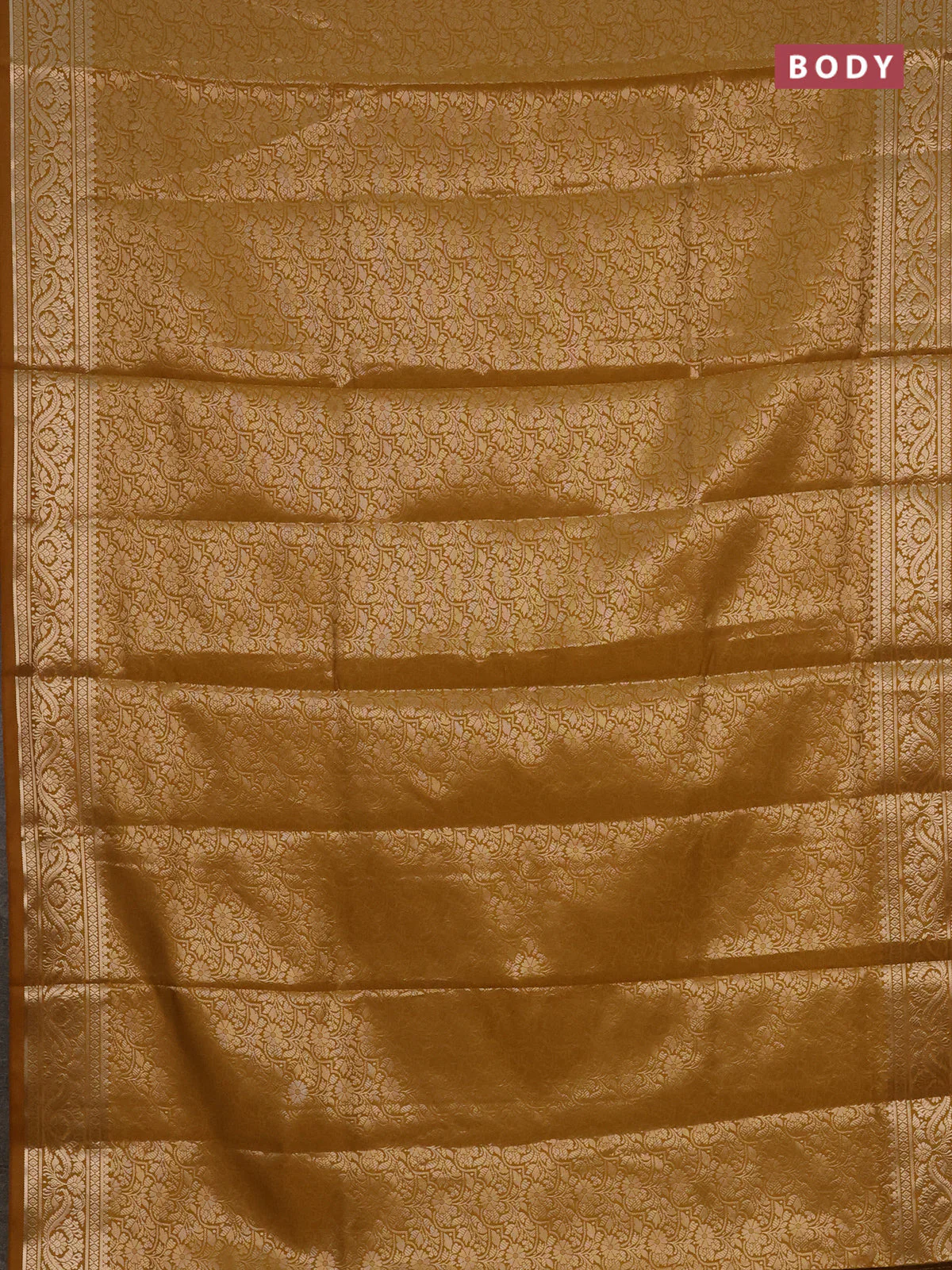 Semi soft silk saree mustard yellow with allover zari woven brocade weaves -Without blouse - Image 2