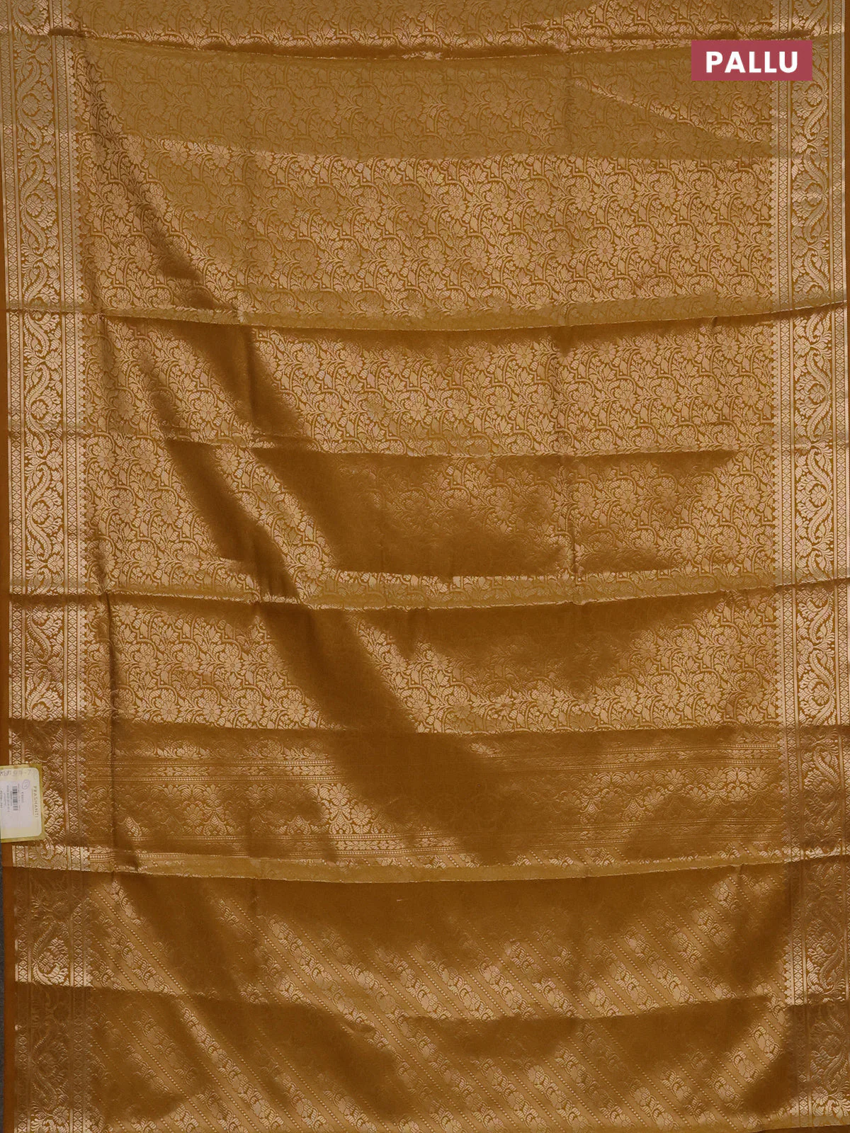 Semi soft silk saree mustard yellow with allover zari woven brocade weaves -Without blouse - Image 3