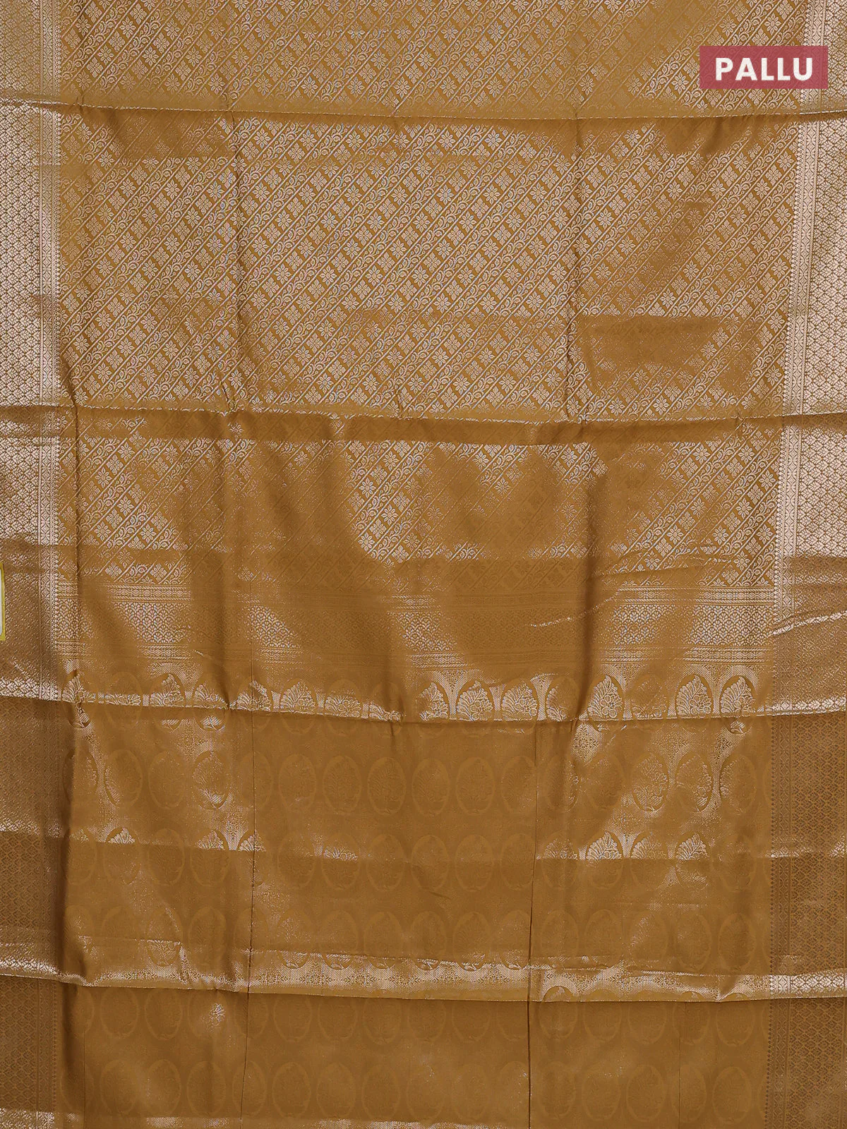 Semi soft silk saree mustard yellow with allover zari woven brocade weaves -Without blouse - Image 3