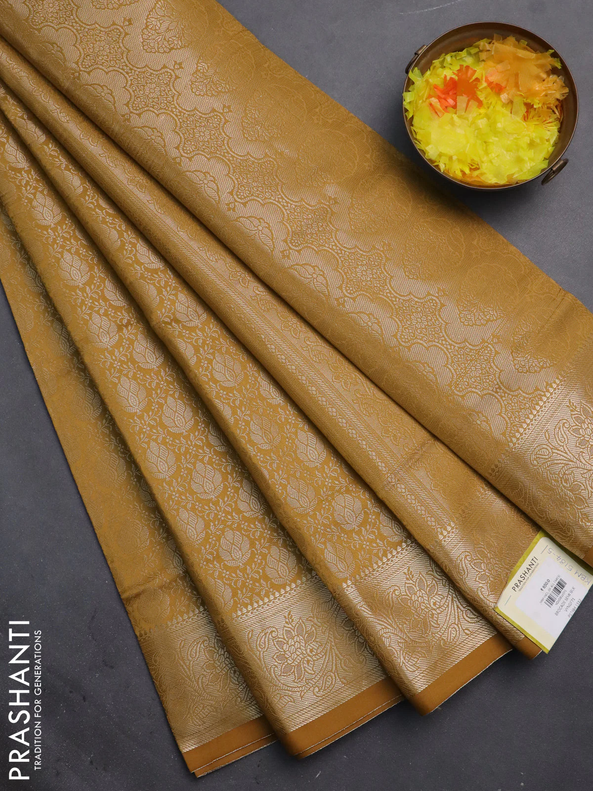 Semi soft silk saree mustard yellow with allover zari woven brocade weaves -Without blouse