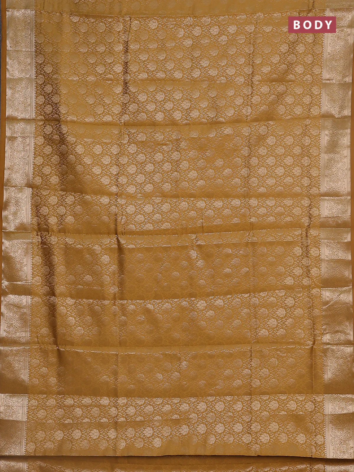 Semi soft silk saree mustard yellow with allover zari woven brocade weaves -Without blouse - Image 2