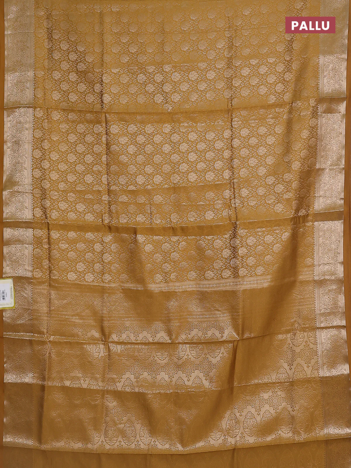 Semi soft silk saree mustard yellow with allover zari woven brocade weaves -Without blouse - Image 3