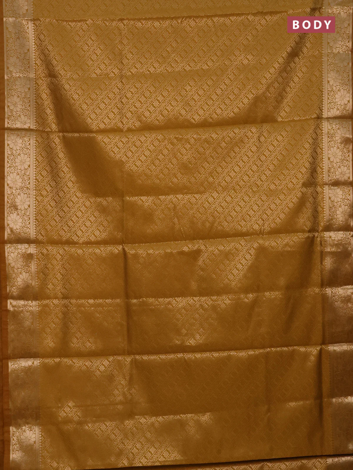 Semi soft silk saree mustard yellow with allover zari woven brocade weaves -Without blouse - Image 2