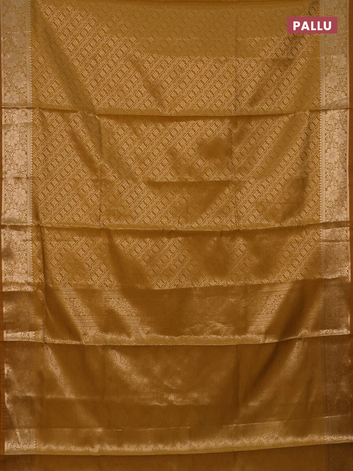 Semi soft silk saree mustard yellow with allover zari woven brocade weaves -Without blouse - Image 3
