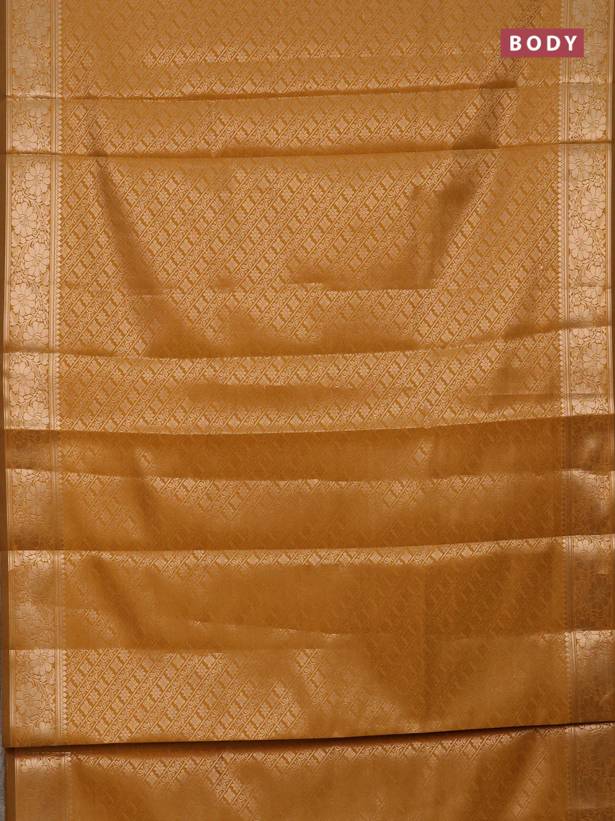 Semi soft silk saree mustard yellow with allover zari woven brocade weaves -Without blouse - Image 2