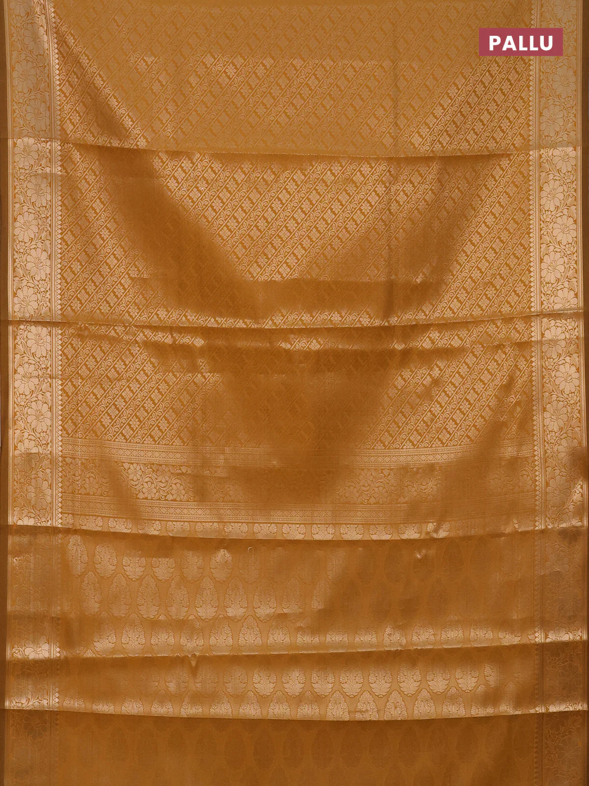 Semi soft silk saree mustard yellow with allover zari woven brocade weaves -Without blouse - Image 3