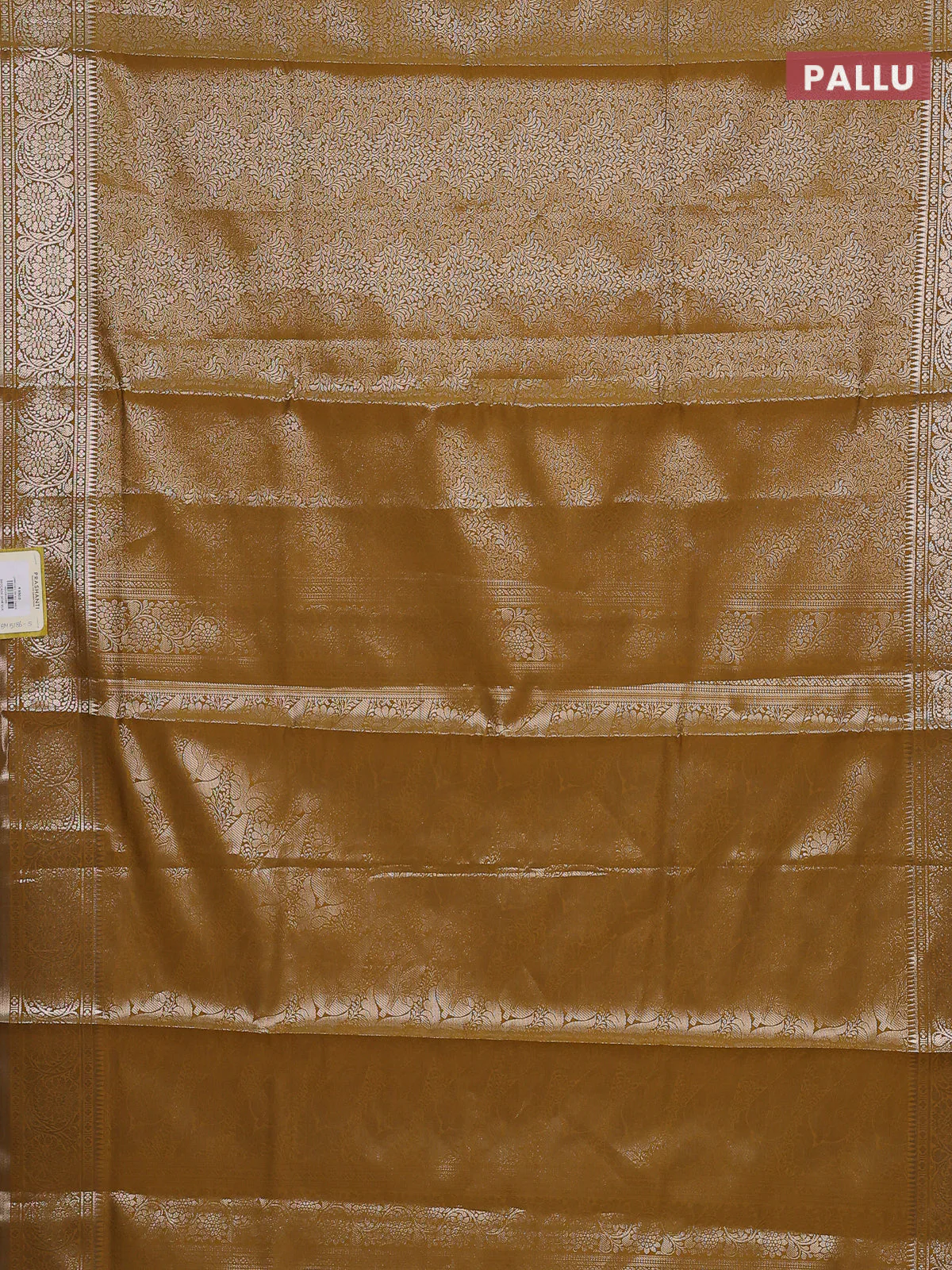 Semi soft silk saree mustard yellow with allover zari woven brocade weaves -Without blouse - Image 3