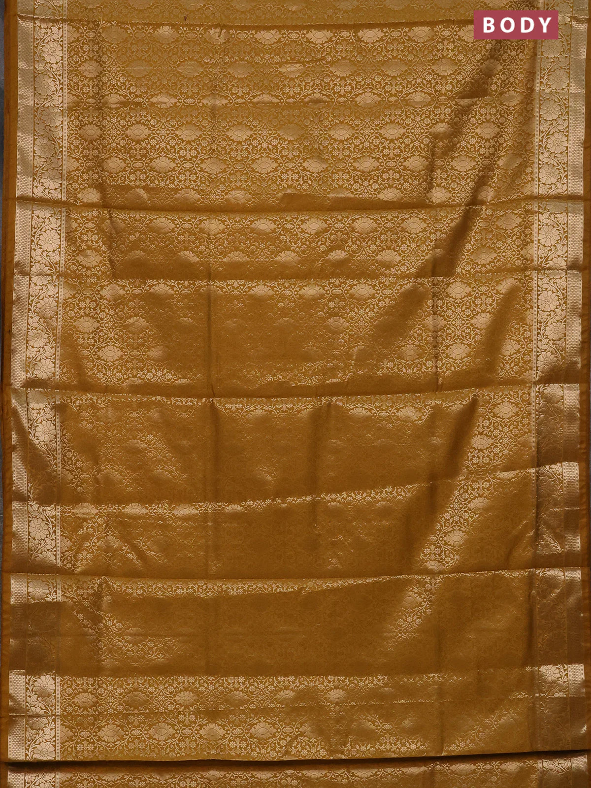 Semi soft silk saree mustard yellow with allover zari woven brocade weaves -Without blouse - Image 2
