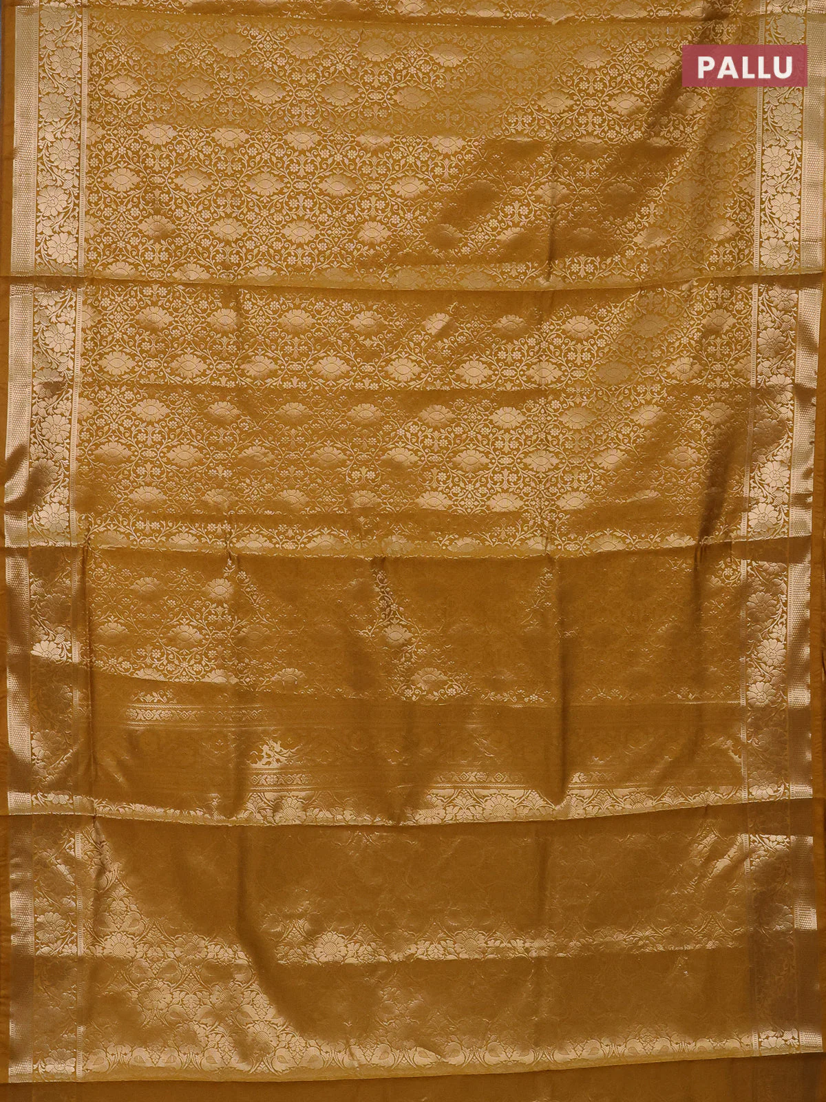 Semi soft silk saree mustard yellow with allover zari woven brocade weaves -Without blouse - Image 3