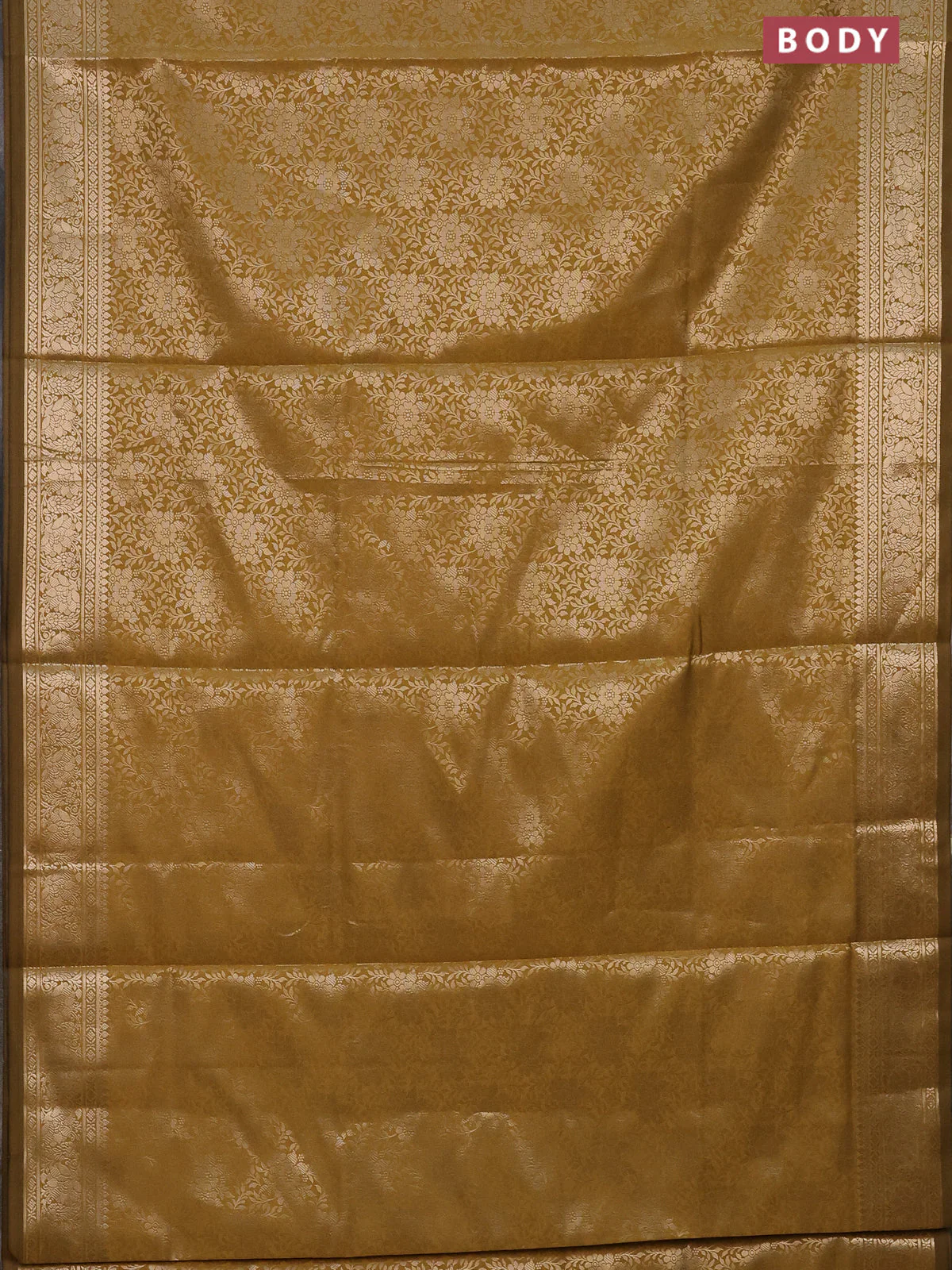 Semi soft silk saree mustard yellow with allover zari woven brocade weaves -Without blouse - Image 2