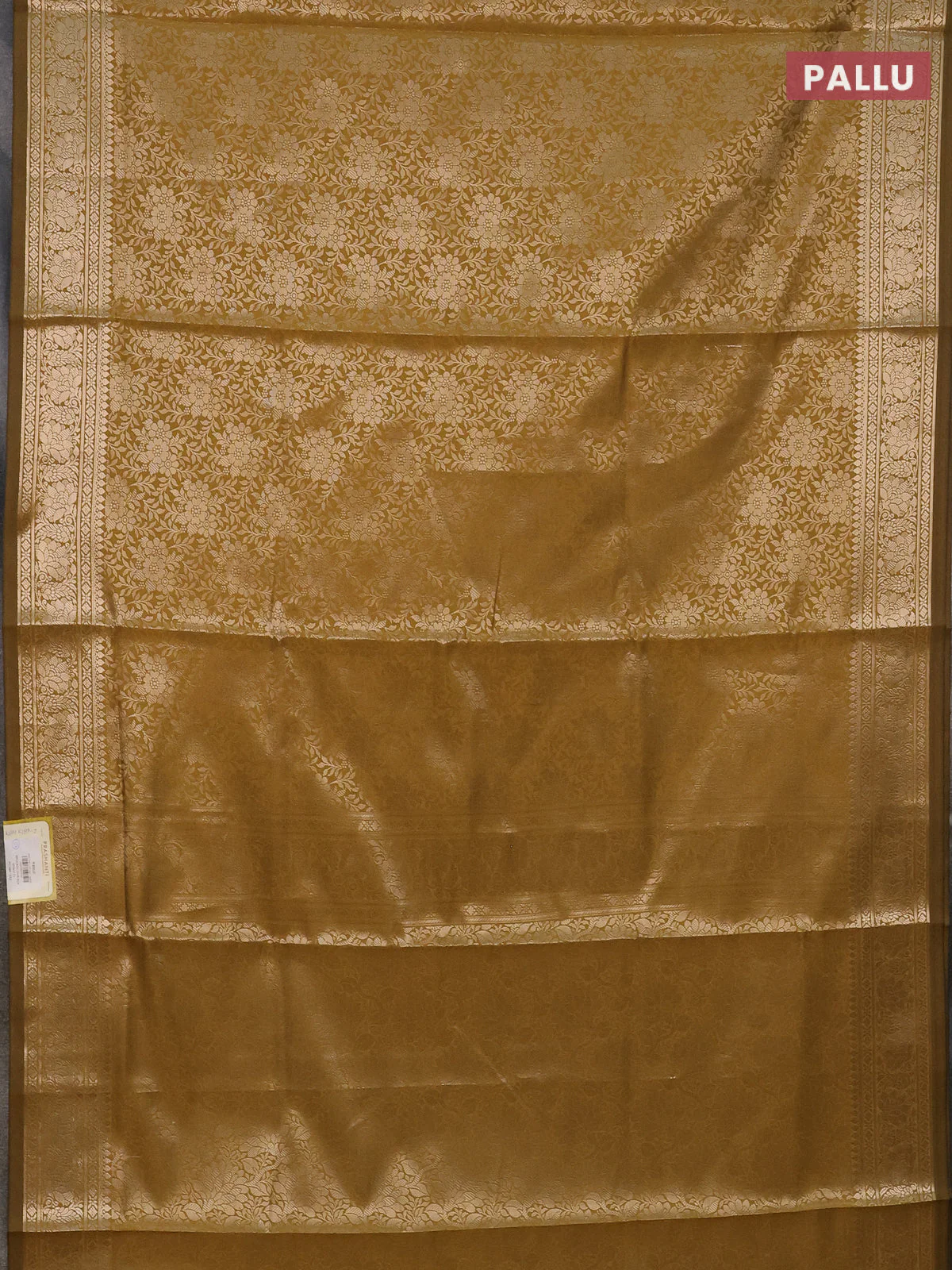 Semi soft silk saree mustard yellow with allover zari woven brocade weaves -Without blouse - Image 3