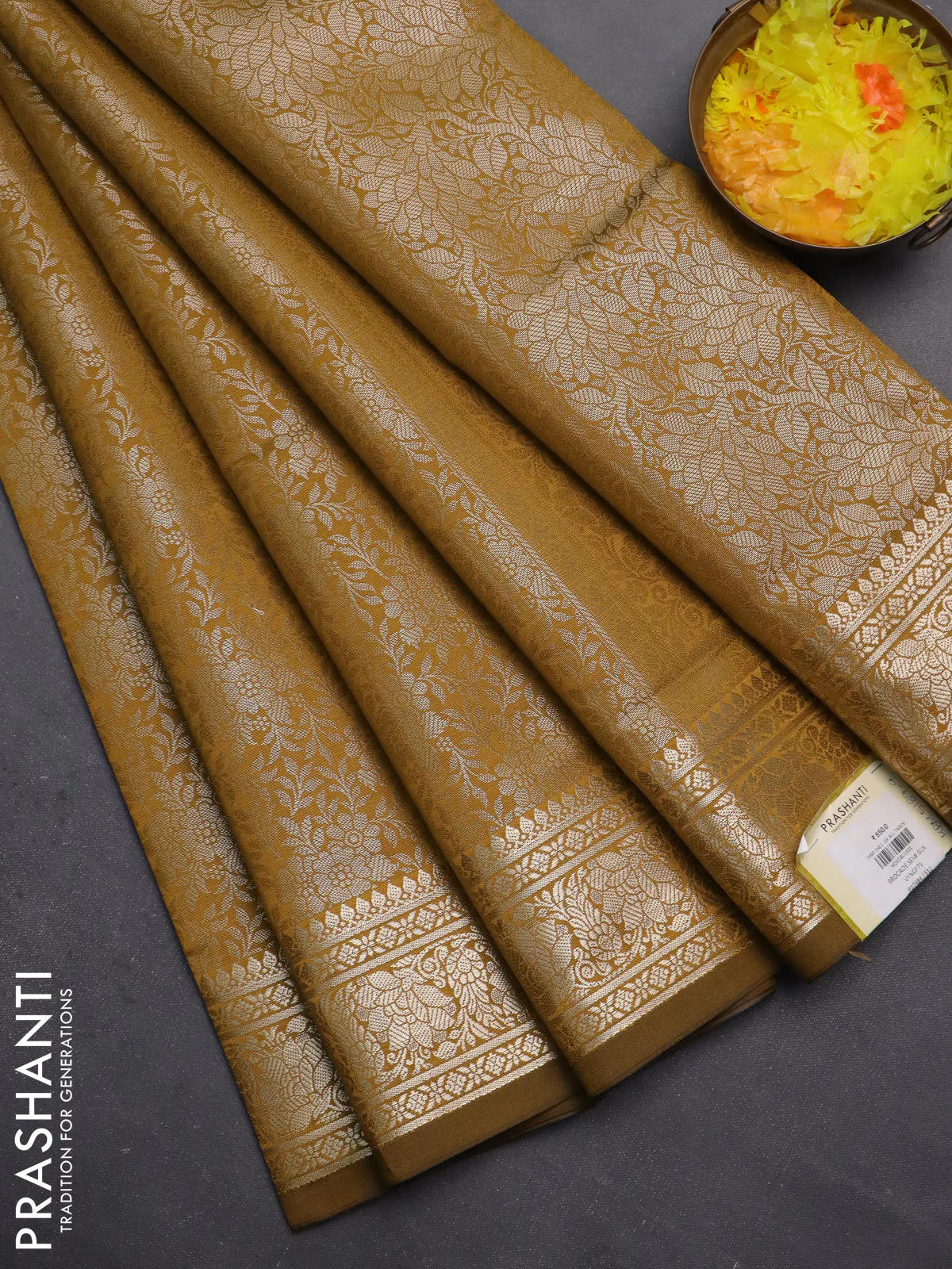 Semi soft silk saree mustard yellow with allover zari woven brocade weaves -Without blouse