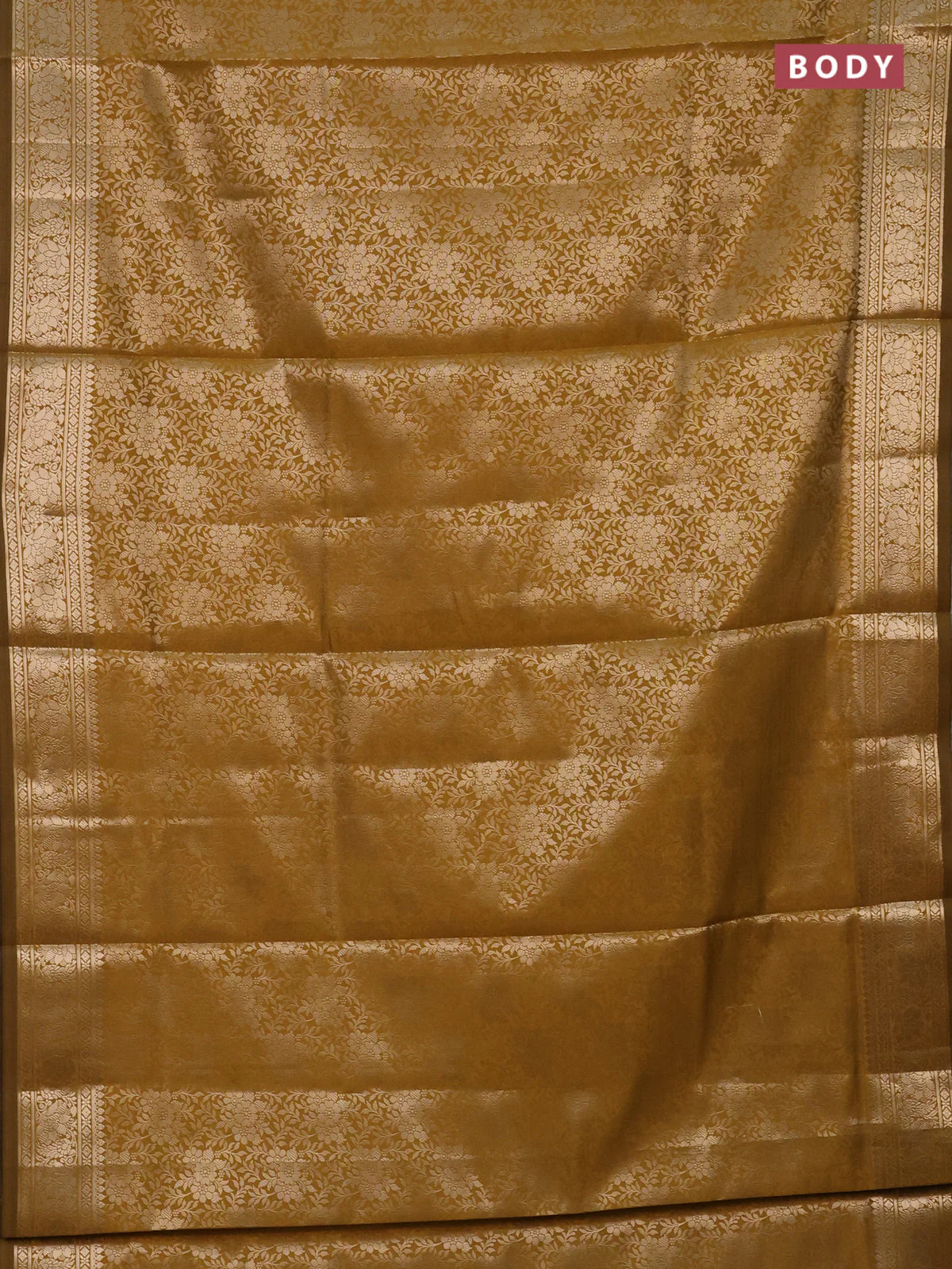 Semi soft silk saree mustard yellow with allover zari woven brocade weaves -Without blouse - Image 2
