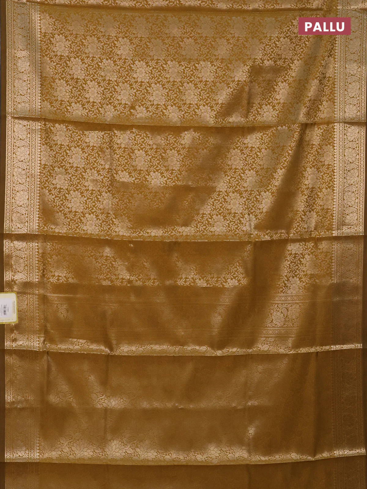 Semi soft silk saree mustard yellow with allover zari woven brocade weaves -Without blouse - Image 3