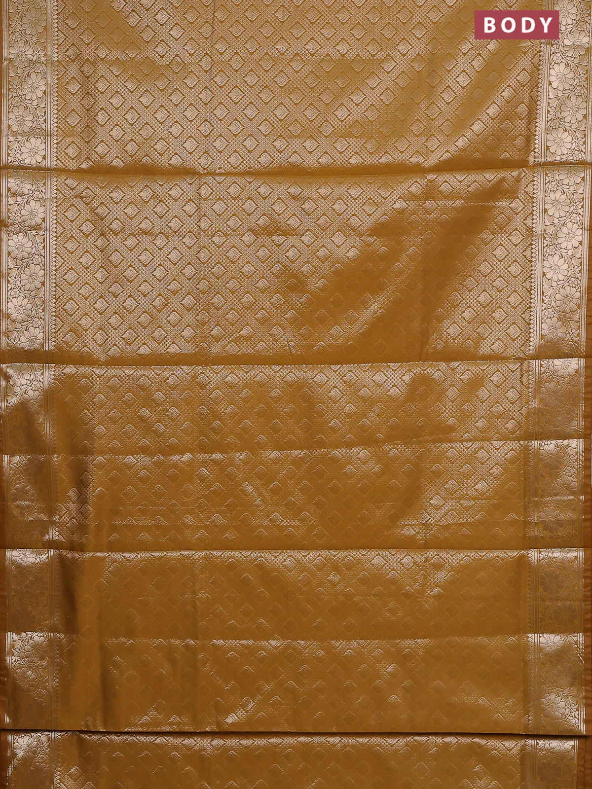 Semi soft silk saree mustard yellow with allover zari woven brocade weaves -Without blouse - Image 2