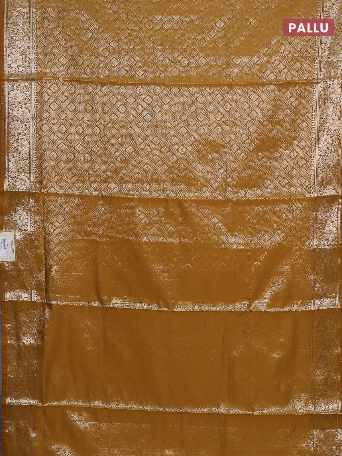 Semi soft silk saree mustard yellow with allover zari woven brocade weaves -Without blouse - Image 3