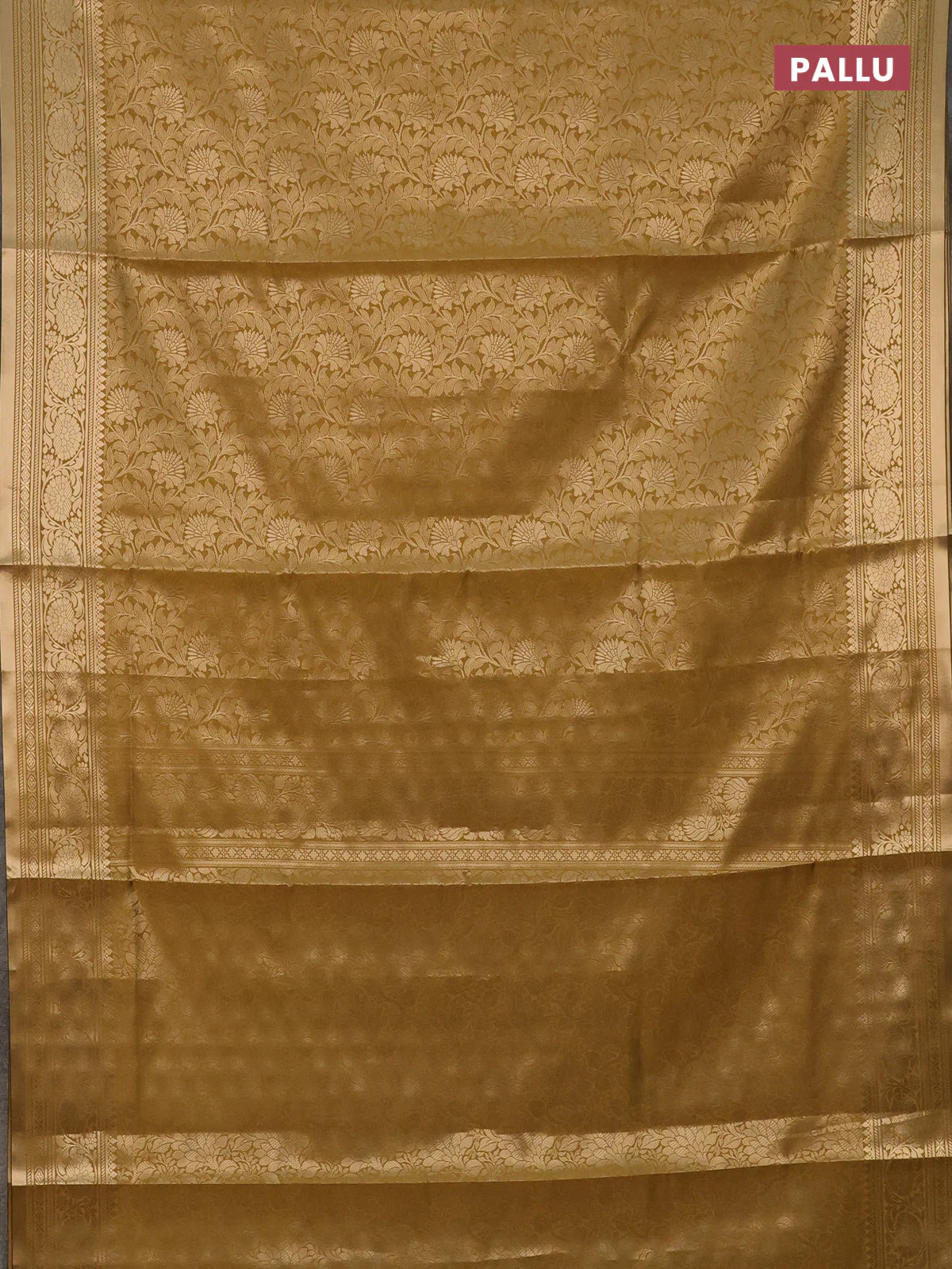 Semi soft silk saree mustard yellow with allover zari woven brocade weaves -Without blouse - Image 3