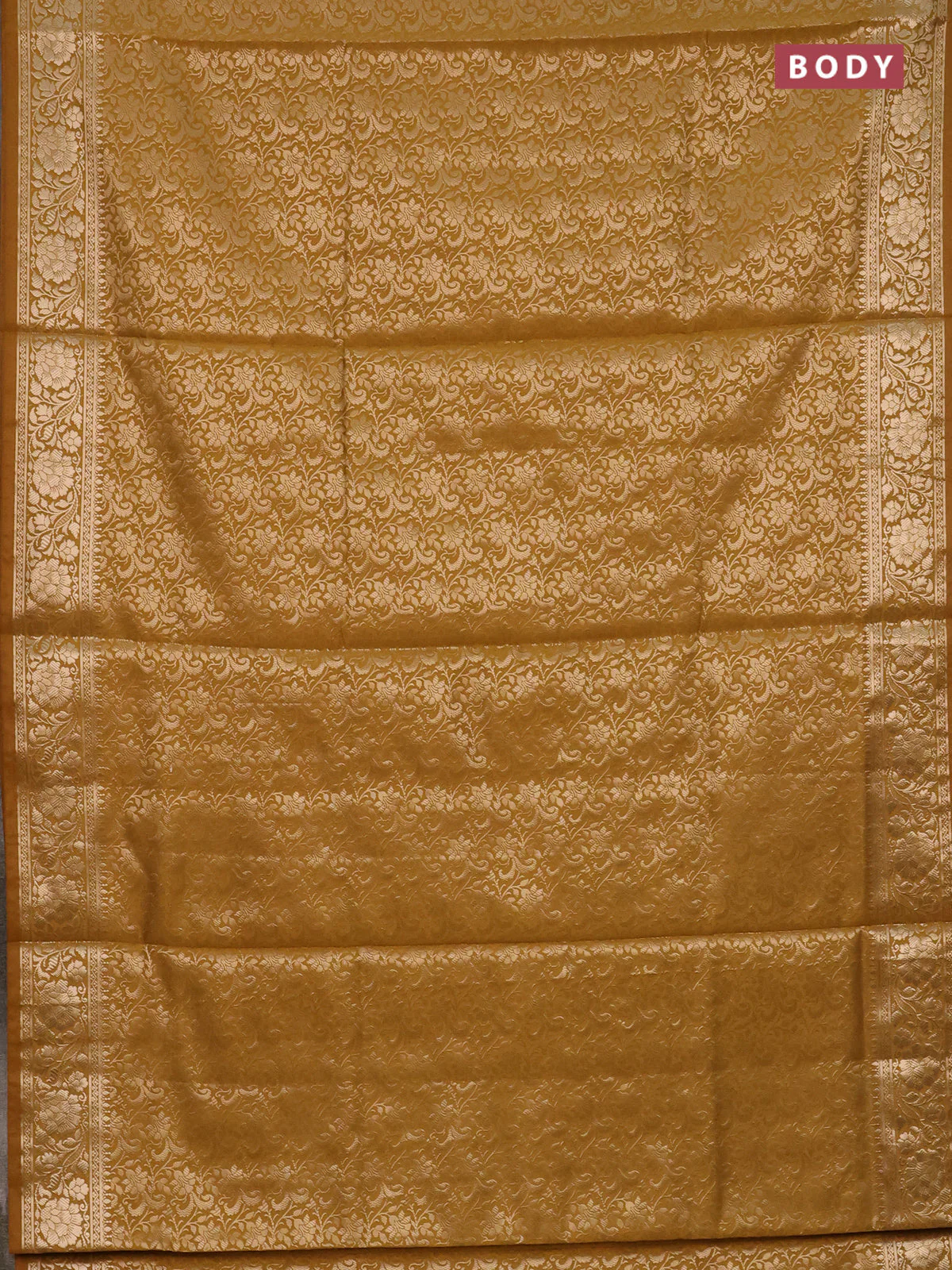 Semi soft silk saree mustrad yellow with allover zari woven brocade weaves -Without blouse - Image 2