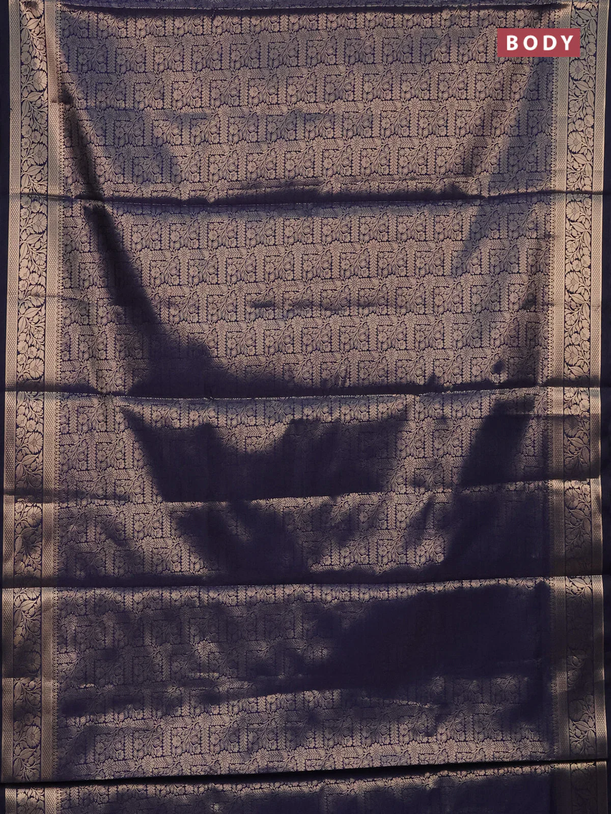 Semi soft silk saree navy blue with allover zari woven brocade weaves -Without blouse - Image 2