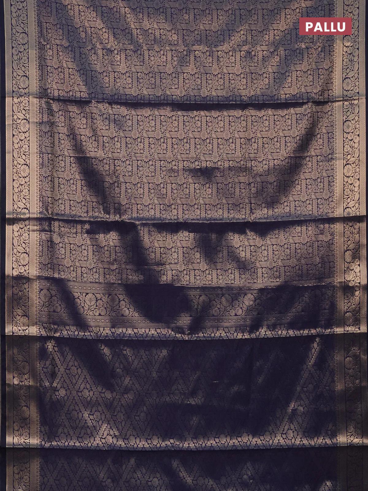 Semi soft silk saree navy blue with allover zari woven brocade weaves -Without blouse - Image 3