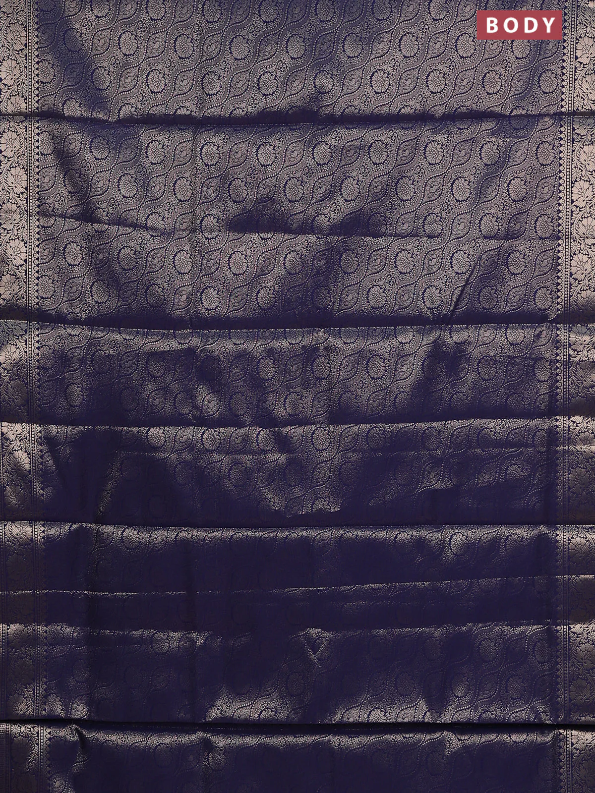 Semi soft silk saree navy blue with allover zari woven brocade weaves -Without blouse - Image 2