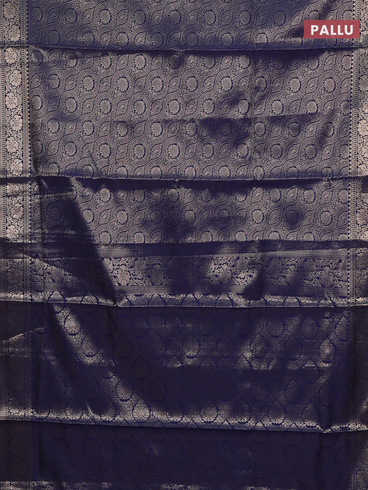 Semi soft silk saree navy blue with allover zari woven brocade weaves -Without blouse - Image 3