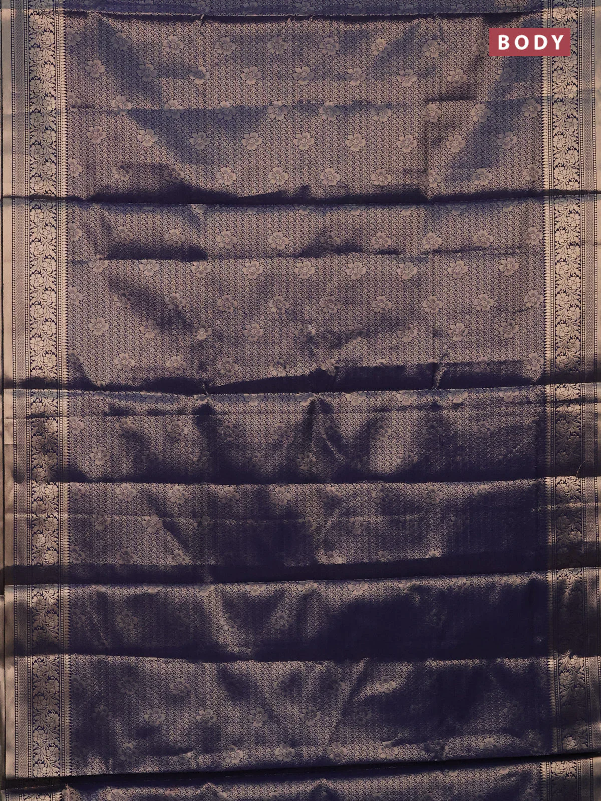 Semi soft silk saree navy blue with allover zari woven brocade weaves -Without blouse - Image 2