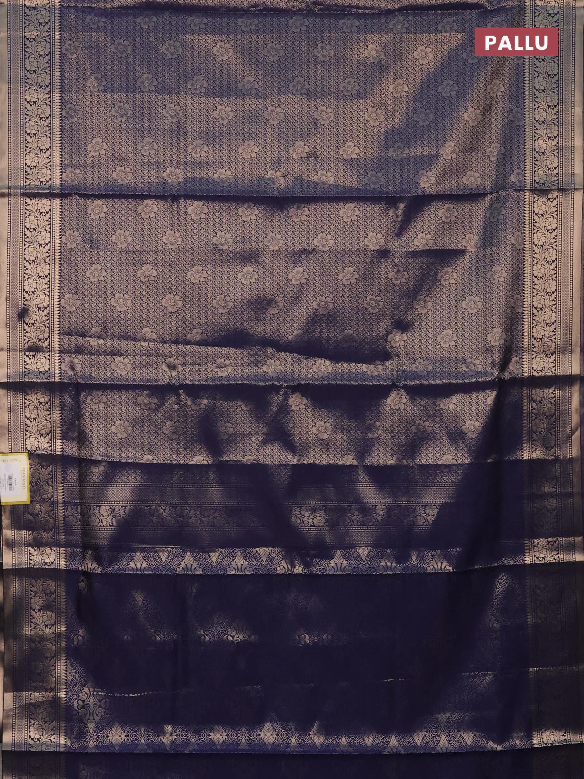 Semi soft silk saree navy blue with allover zari woven brocade weaves -Without blouse - Image 3