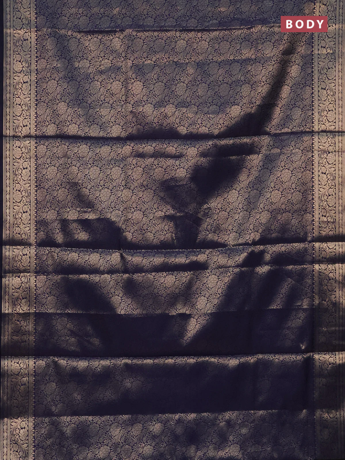 Semi soft silk saree navy blue with allover zari woven brocade weaves -Without blouse - Image 2