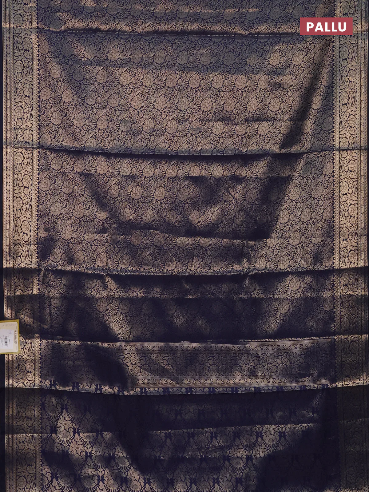 Semi soft silk saree navy blue with allover zari woven brocade weaves -Without blouse - Image 3