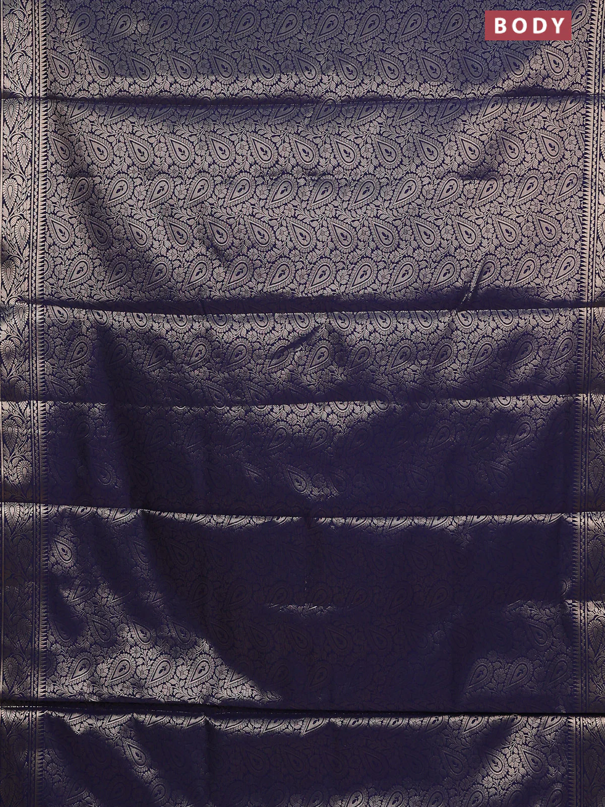 Semi soft silk saree navy blue with allover zari woven brocade weaves -Without blouse - Image 2