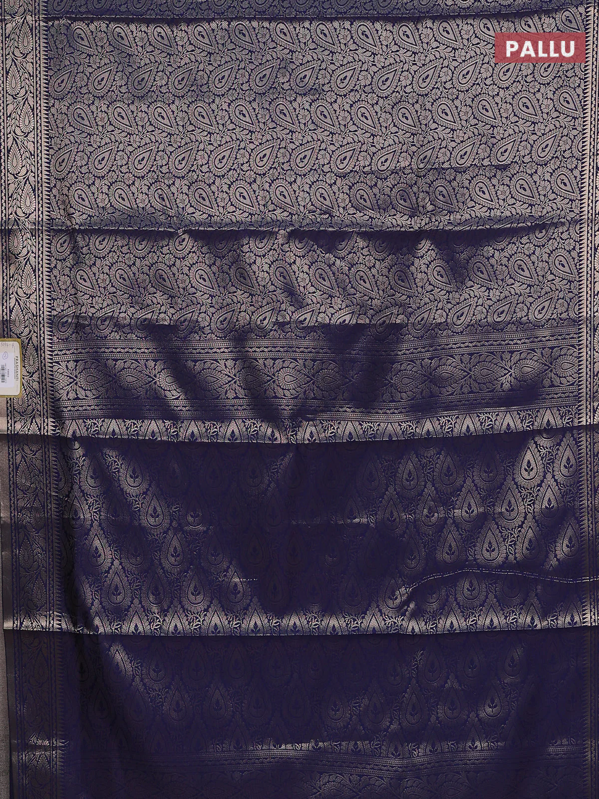 Semi soft silk saree navy blue with allover zari woven brocade weaves -Without blouse - Image 3