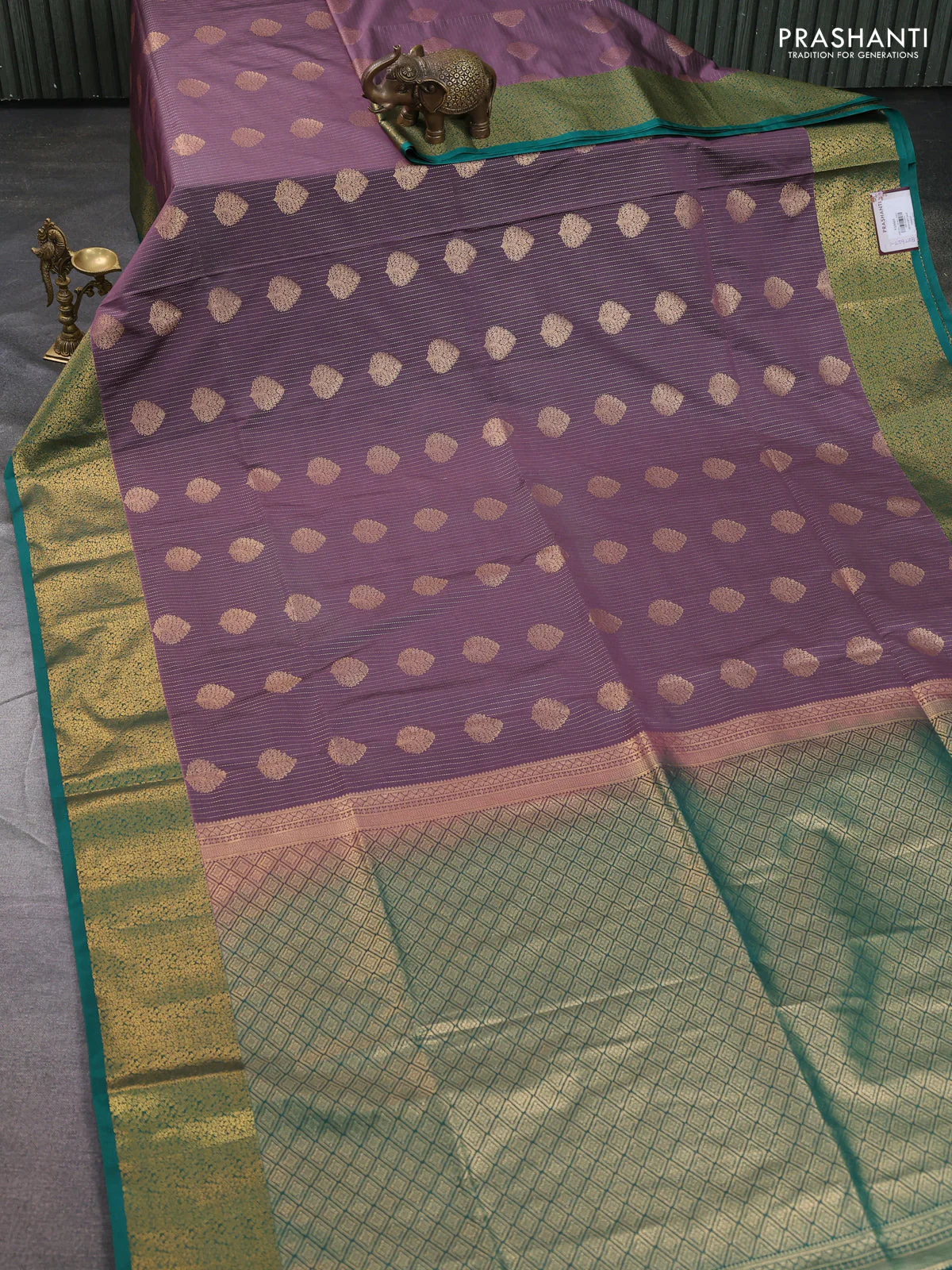 Semi soft silk saree pastel pink and teal green with allover zari weaves & buttas and zari woven border - Image 2