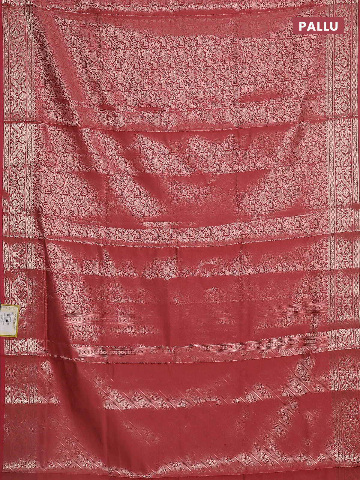 Semi soft silk saree peach orange with allover zari woven brocade weaves -Without blouse - Image 3