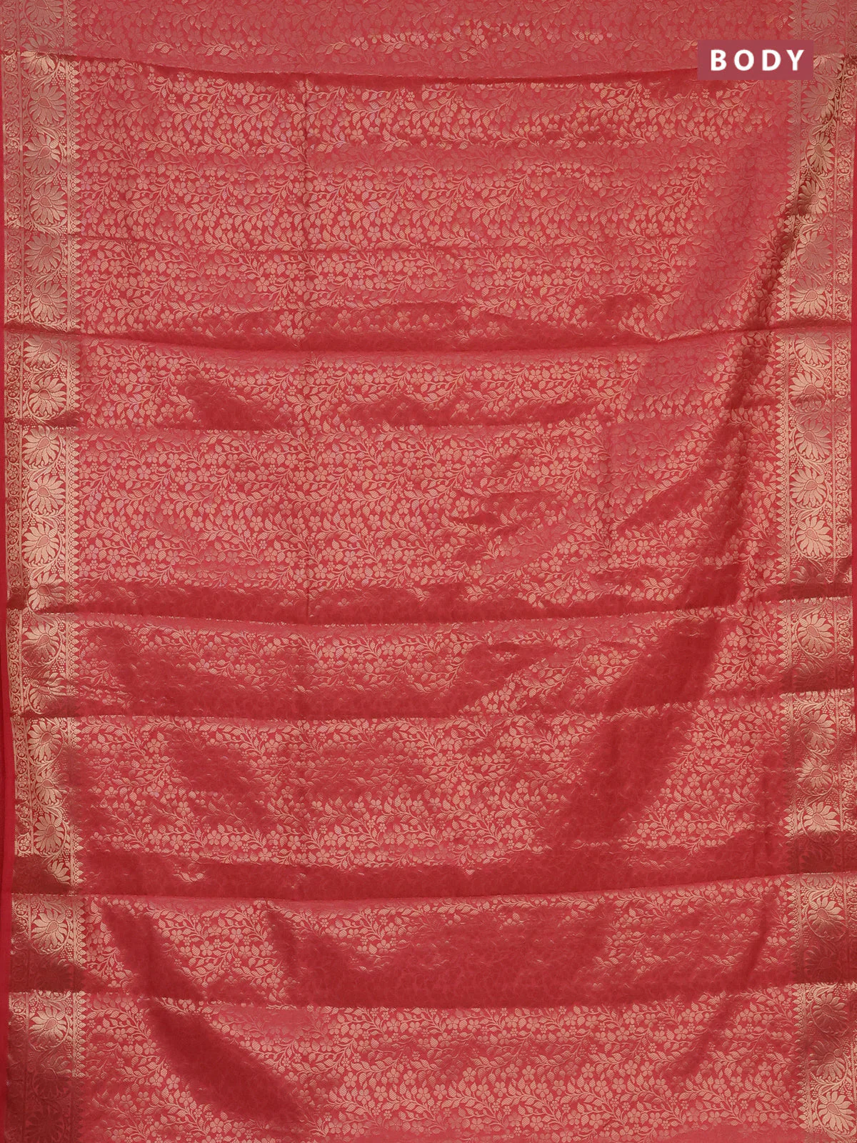 Semi soft silk saree peach pink with allover zari woven brocade weaves -Without blouse - Image 2
