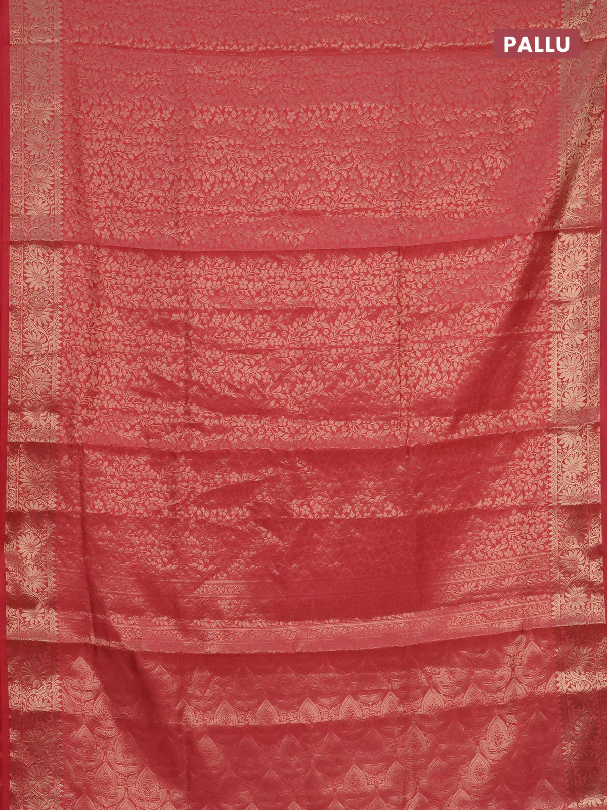 Semi soft silk saree peach pink with allover zari woven brocade weaves -Without blouse - Image 3