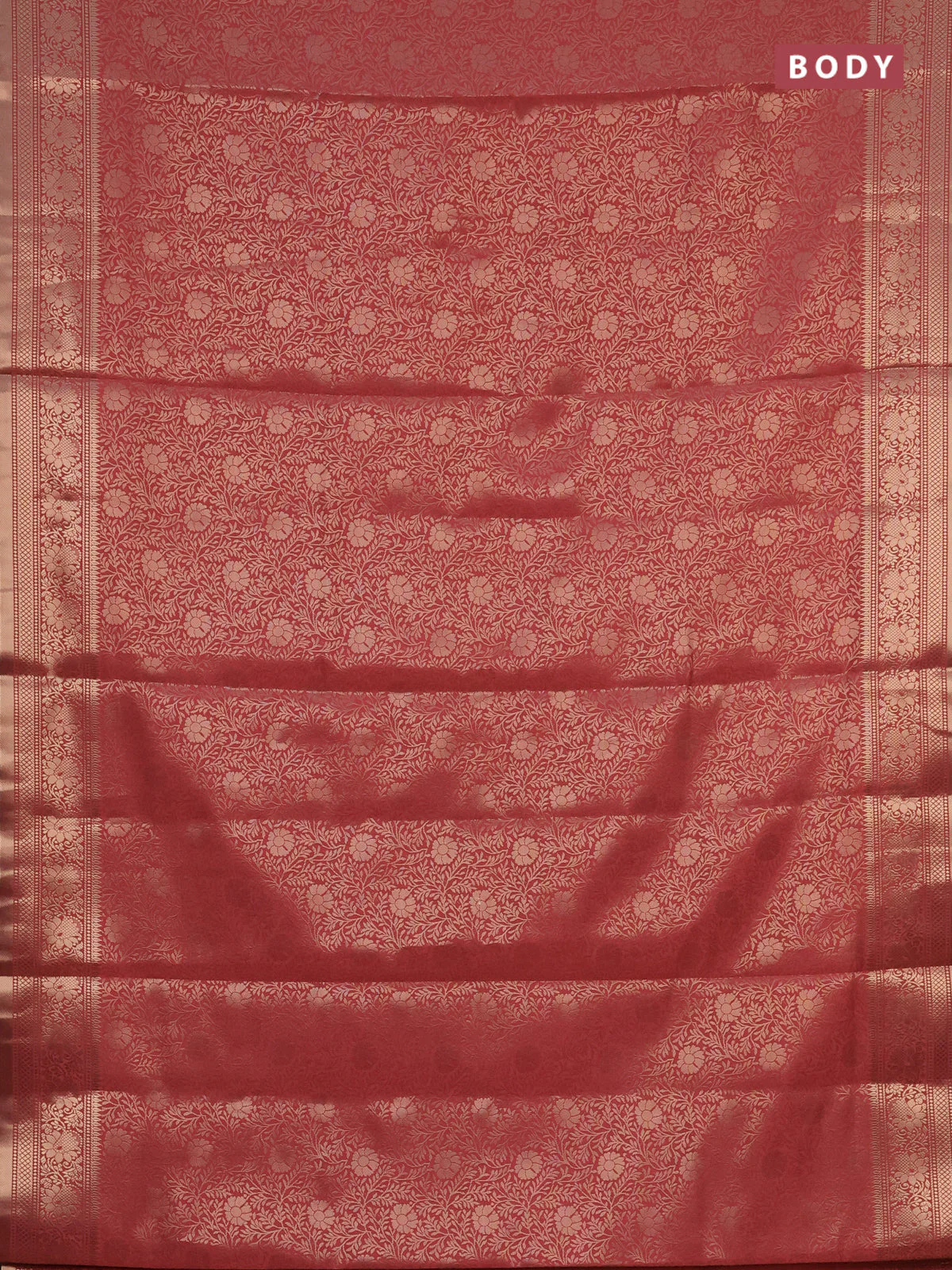 Semi soft silk saree peach pink with allover zari woven brocade weaves -Without blouse - Image 2