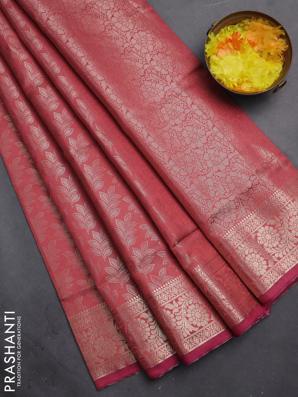 Semi soft silk saree peach pink with allover zari woven brocade weaves -Without blouse