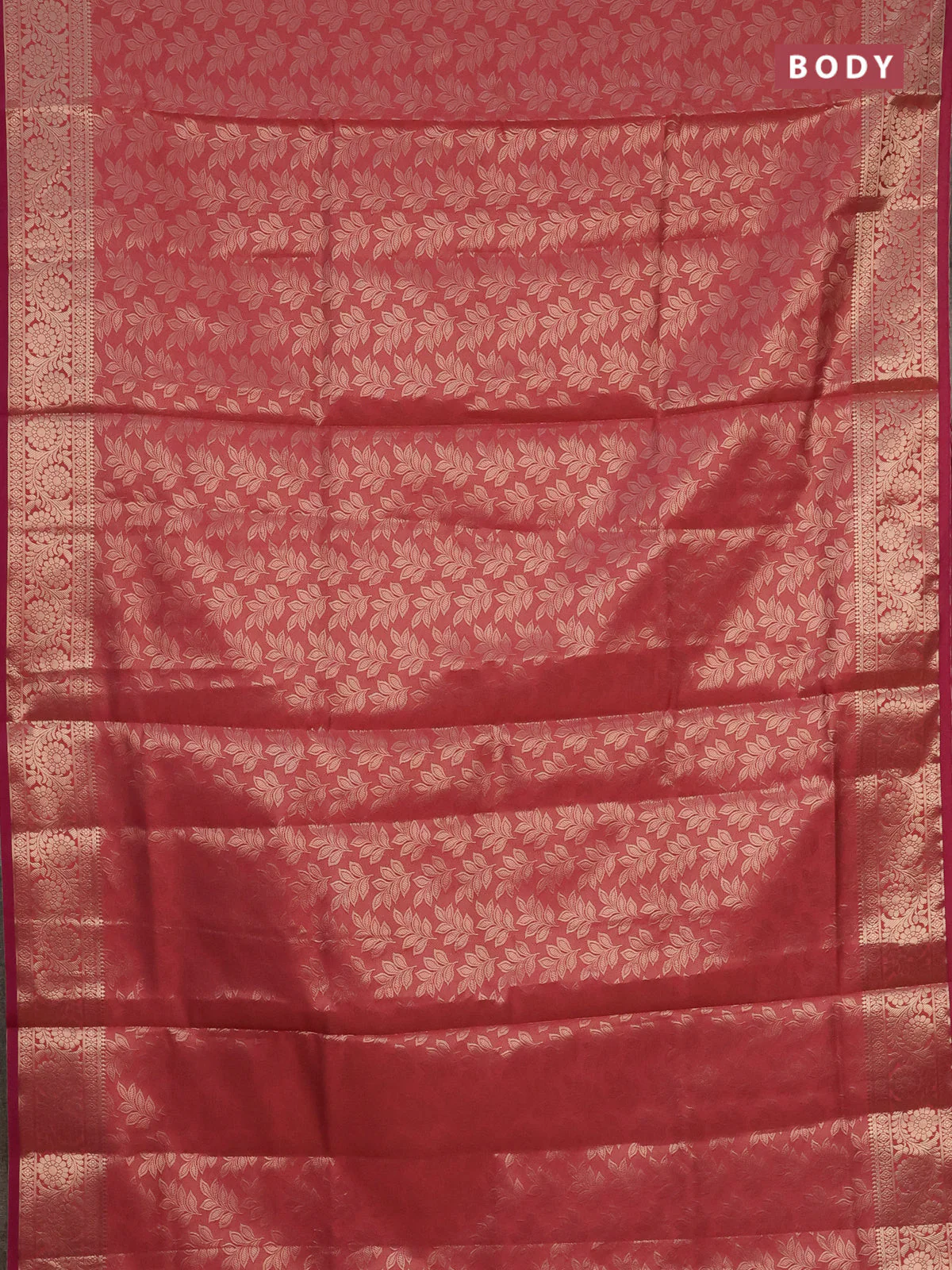 Semi soft silk saree peach pink with allover zari woven brocade weaves -Without blouse - Image 2