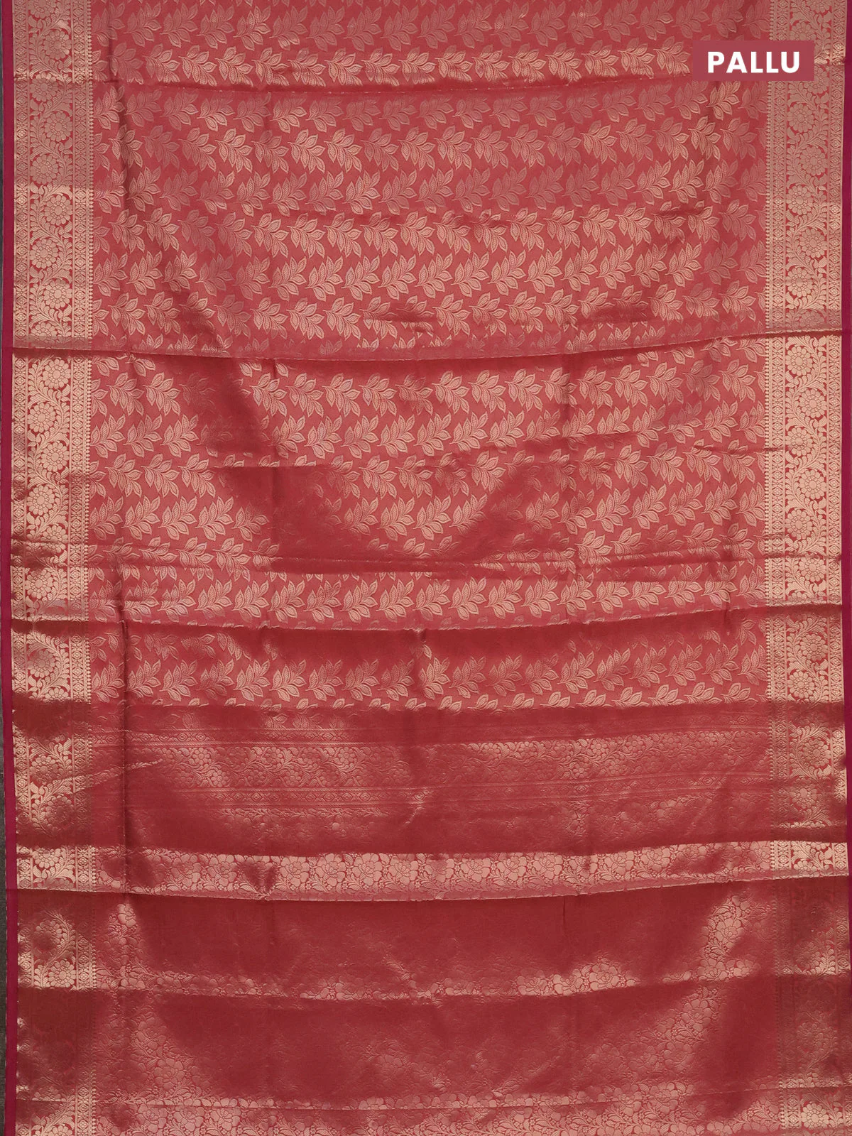 Semi soft silk saree peach pink with allover zari woven brocade weaves -Without blouse - Image 3