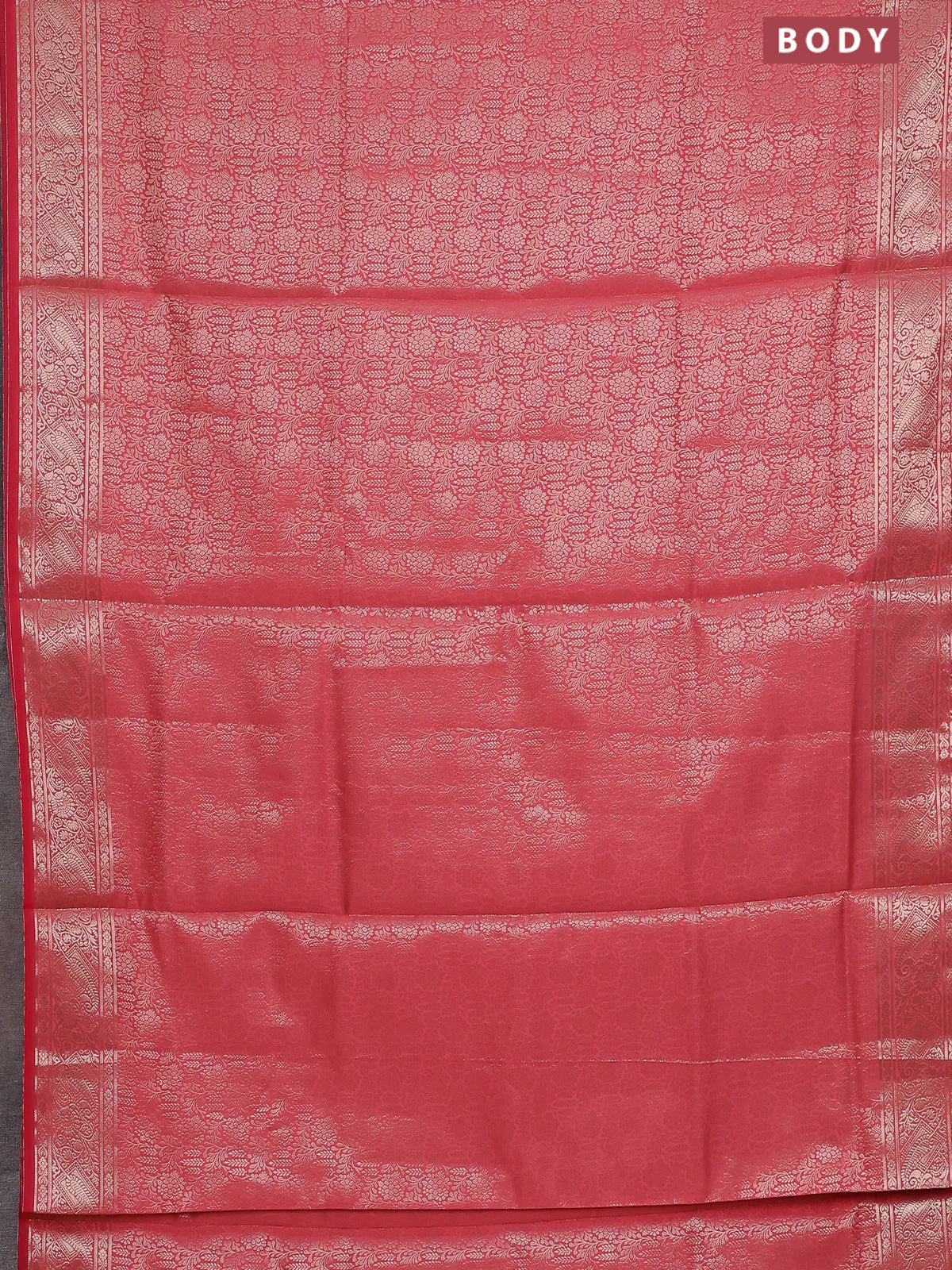 Semi soft silk saree peach pink with allover zari woven brocade weaves -Without blouse - Image 2