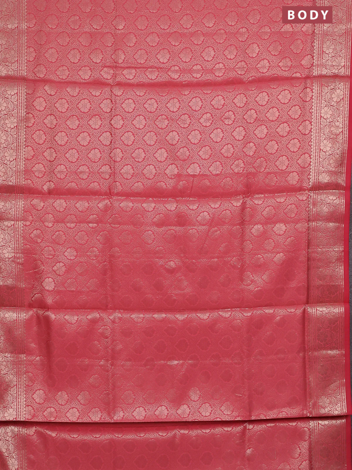 Semi soft silk saree peach pink with allover zari woven brocade weaves -Without blouse - Image 2