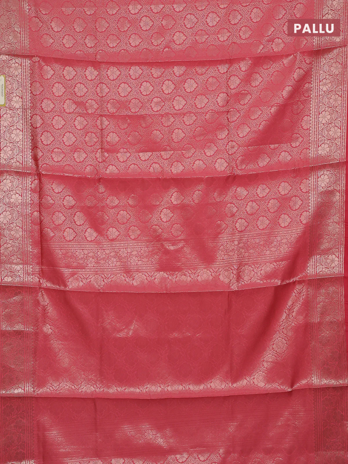 Semi soft silk saree peach pink with allover zari woven brocade weaves -Without blouse - Image 3