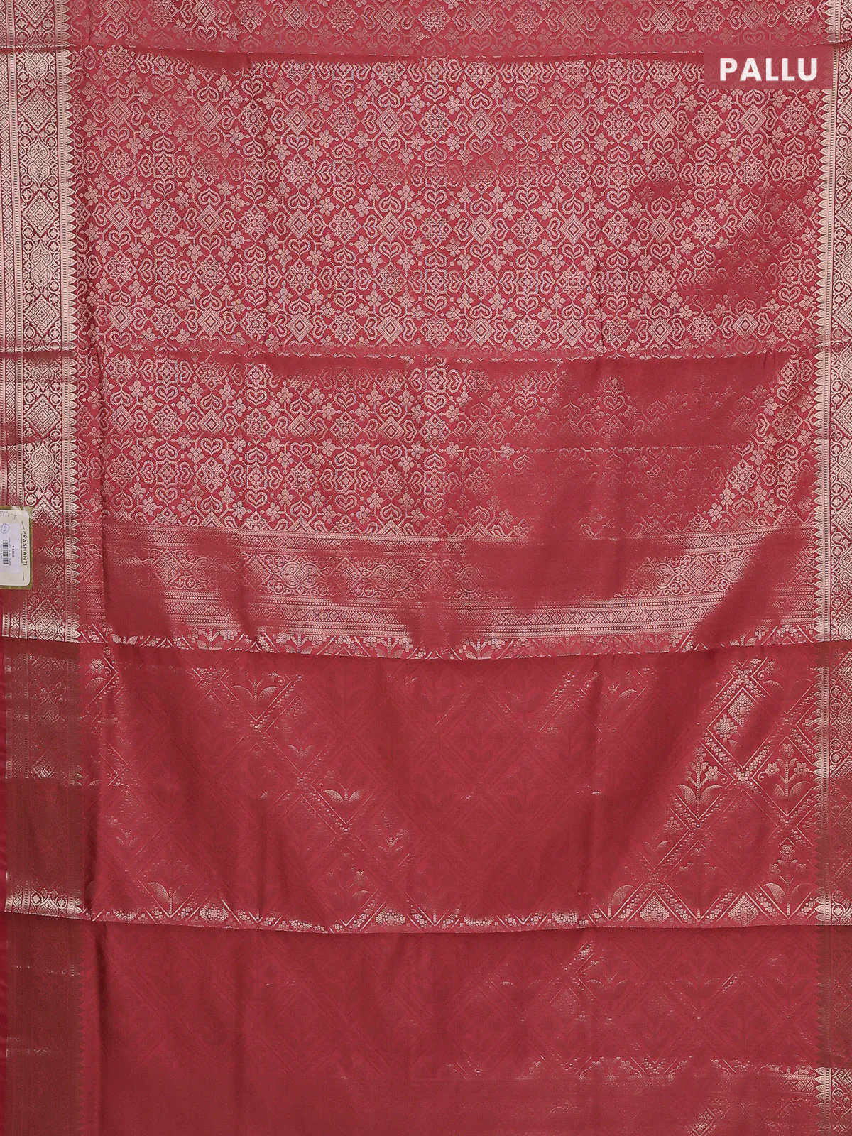 Semi soft silk saree peach pink with allover zari woven brocade weaves -Without blouse - Image 3