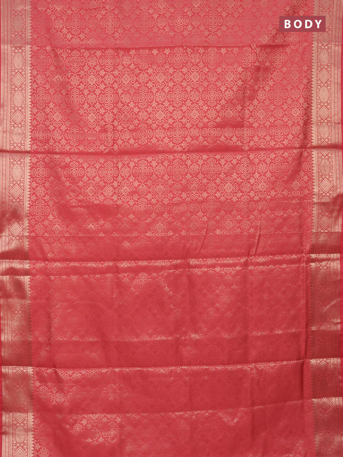Semi soft silk saree peach pink with allover zari woven brocade weaves -Without blouse - Image 2