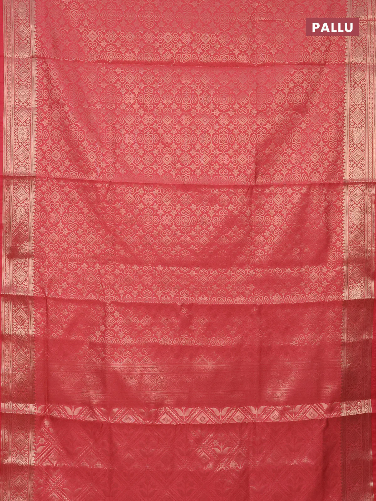Semi soft silk saree peach pink with allover zari woven brocade weaves -Without blouse - Image 3