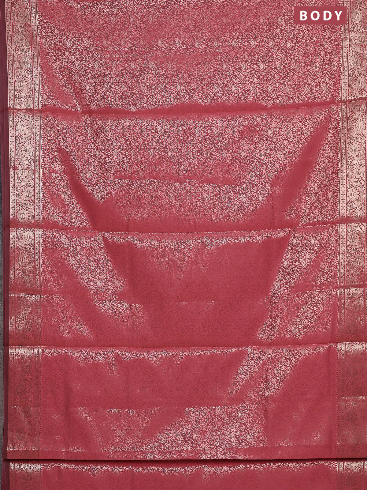 Semi soft silk saree peach pink with allover zari woven brocade weaves -Without blouse - Image 2