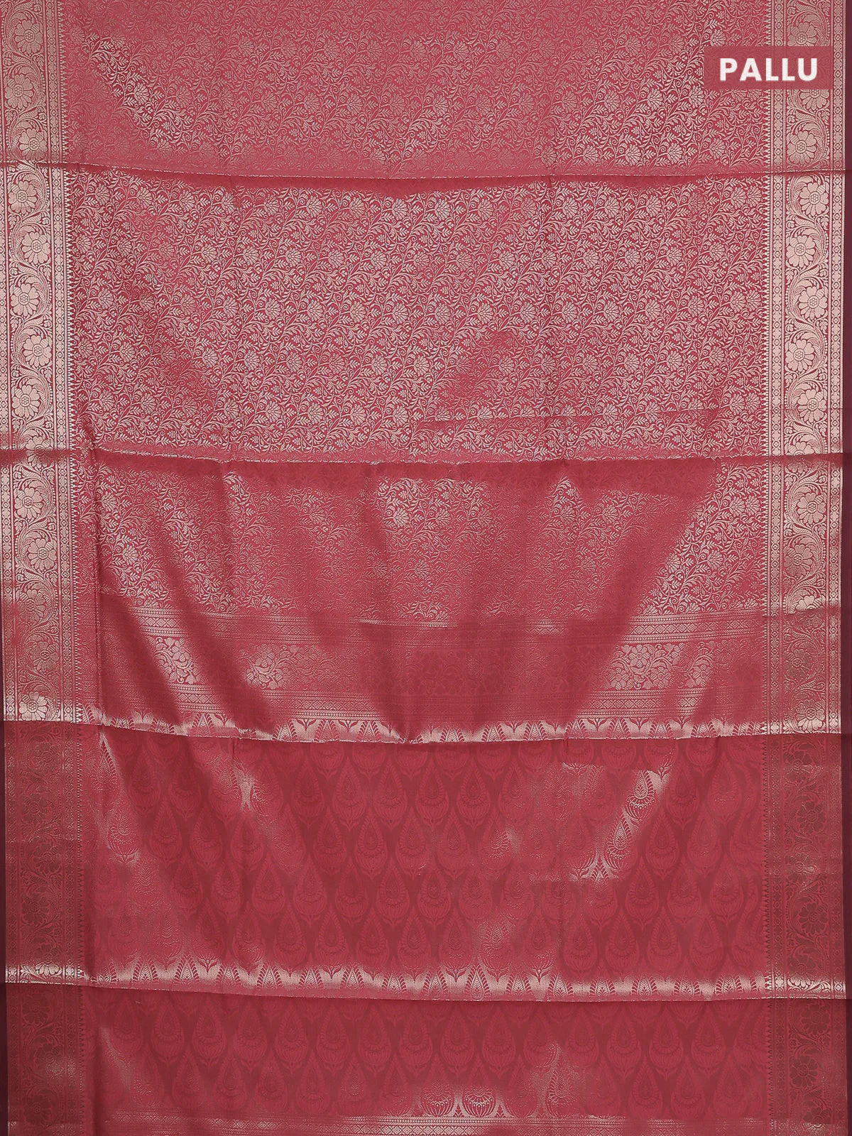 Semi soft silk saree peach pink with allover zari woven brocade weaves -Without blouse - Image 3