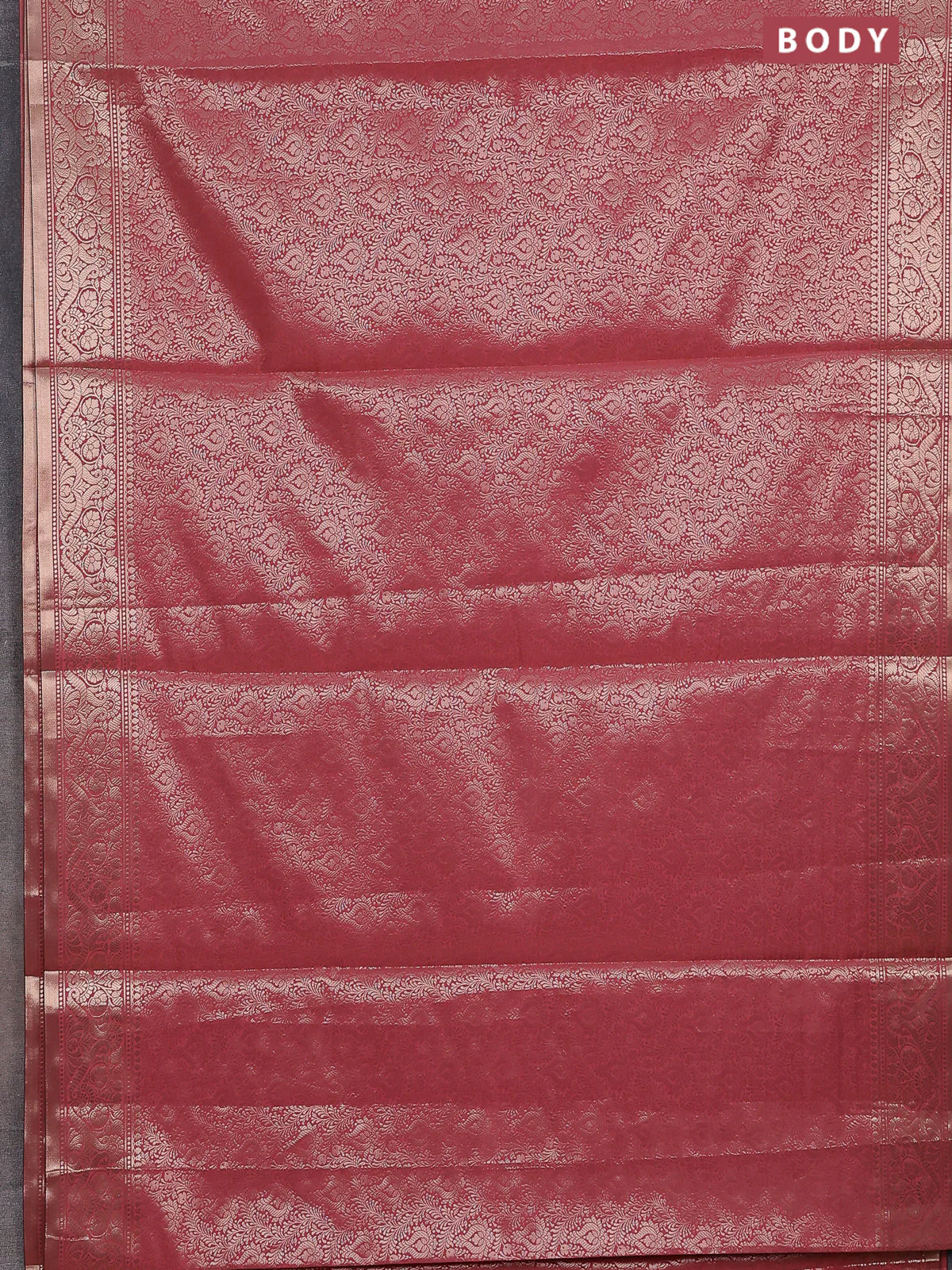 Semi soft silk saree peach pink with allover zari woven brocade weaves -Without blouse - Image 2
