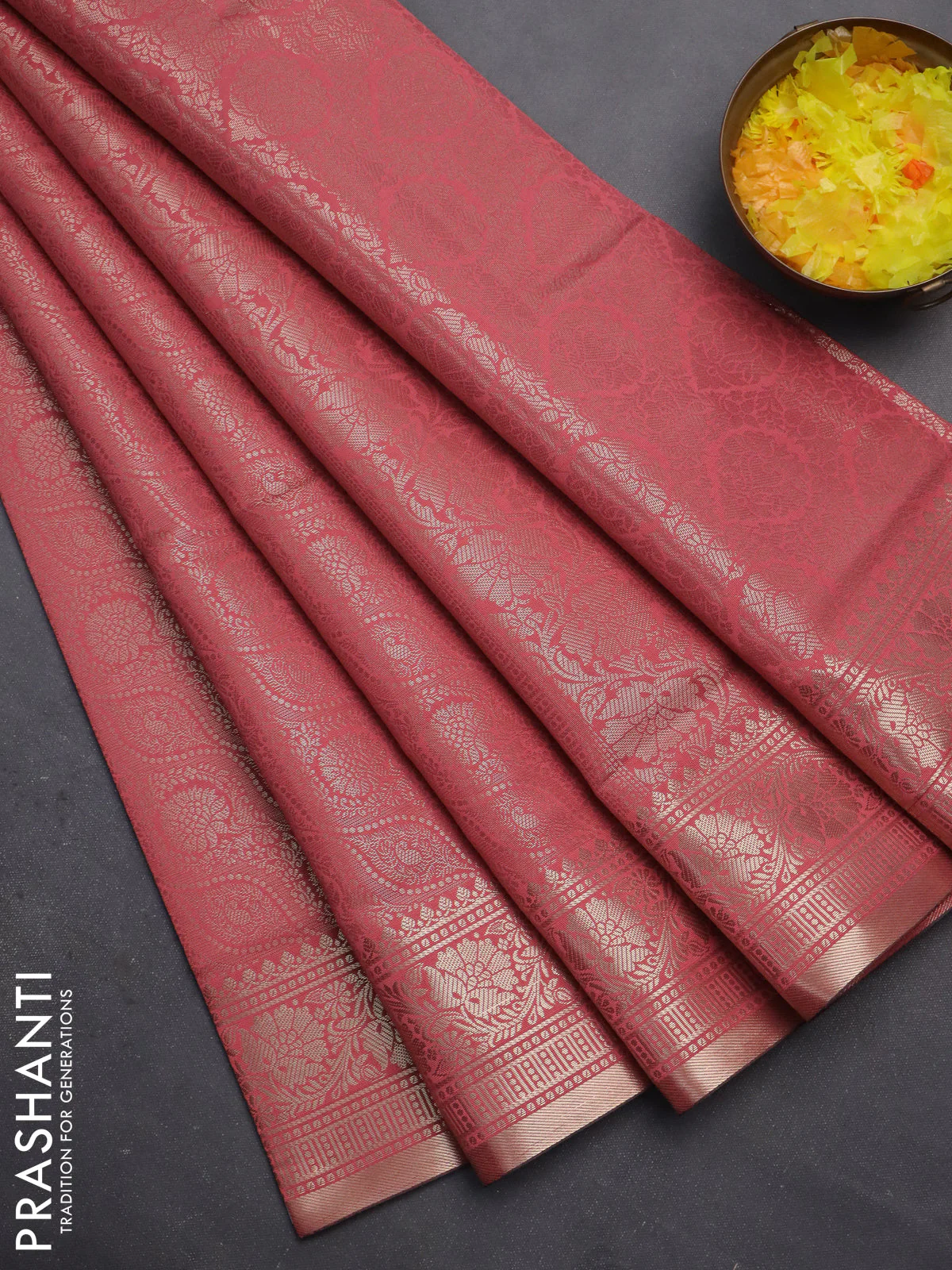 Semi soft silk saree peach pink with allover zari woven brocade weaves -Without blouse
